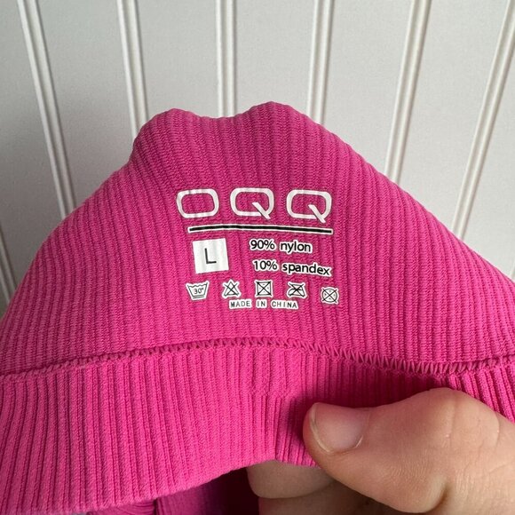 OQQ Bright Pink Ribbed Mock Neck Long Sleeve Tummy Control Mini Dress Large N44 - Picture 6 of 6